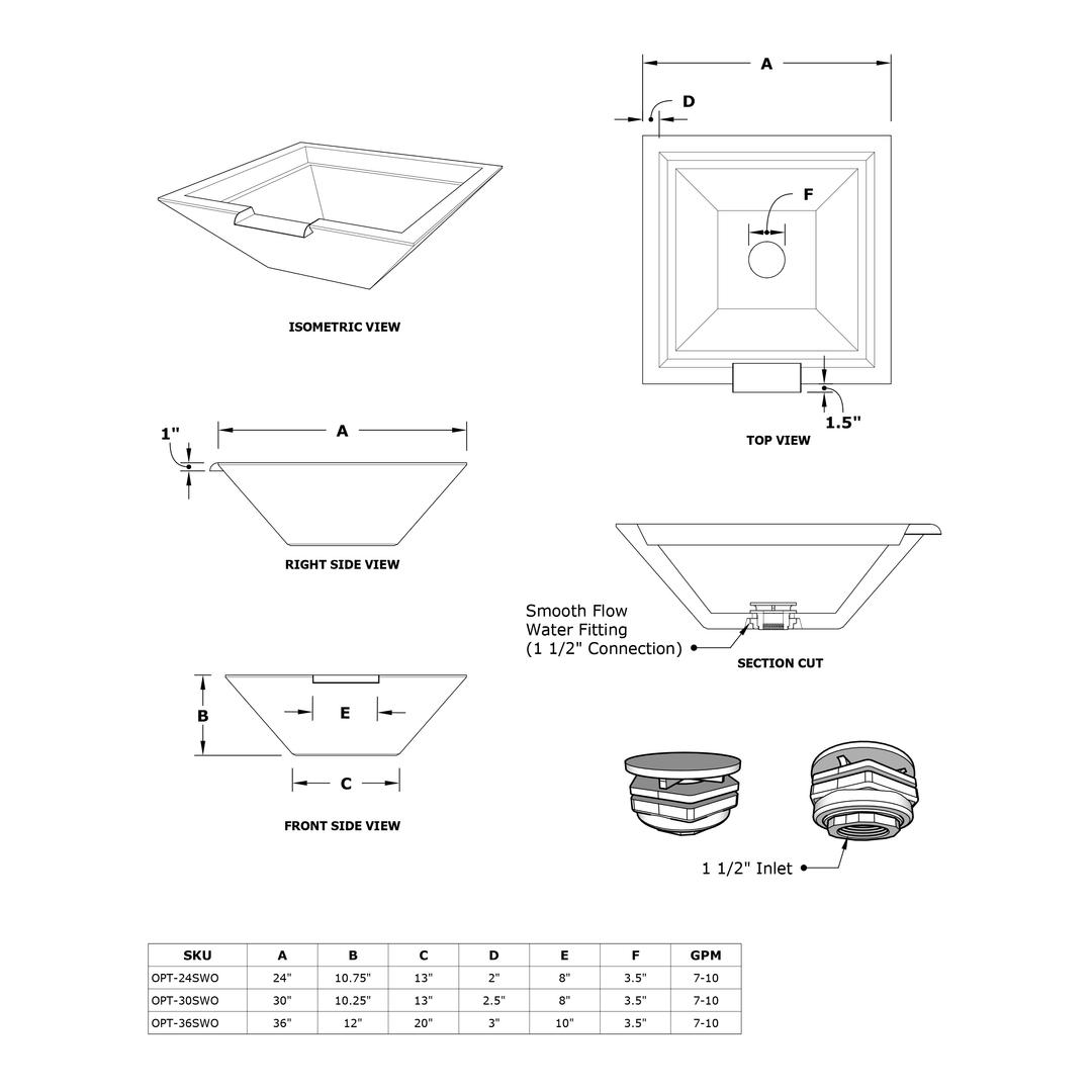 The Outdoor Plus Maya 36" GFRC Concrete Water Bowl - Dimension Image The Outdoor Plus Maya 36" GFRC Concrete Water Bowl - Dimension Image