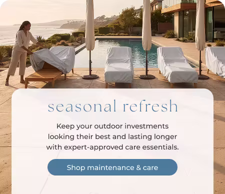 Patio furniture being covered to protect from elements. Shop Maintenance and Care